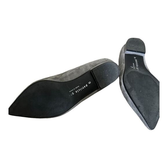 Patricia Green Maribou Feather Pouf Flat 9 Suede Gray Point Toe originally $210 - Picture 7 of 9